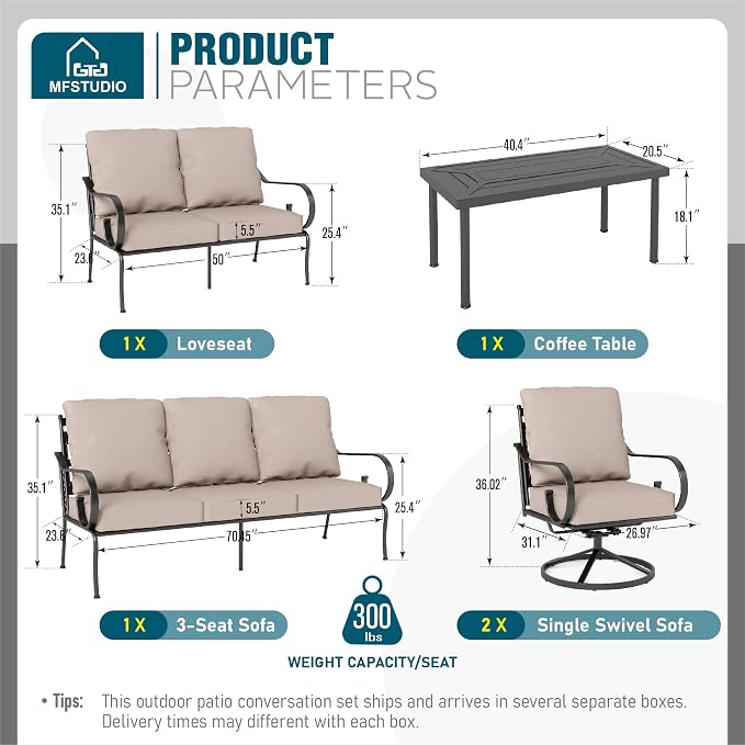 MFSTUDIO 7 Seats Large Metal Patio Conversation Sets, 5 Pieces Outdoor - Image 8