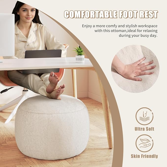 Round Stuffed Pouf Ottoman for Foot Rest, A Round Modern Foam Filled Poufs - Image 4