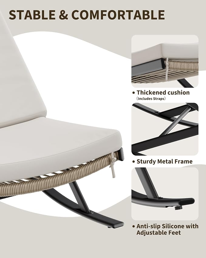 GarveeLife Outdoor Rocking Lounge Chair Set of 2, Patio Chaise Lounge - Image 4