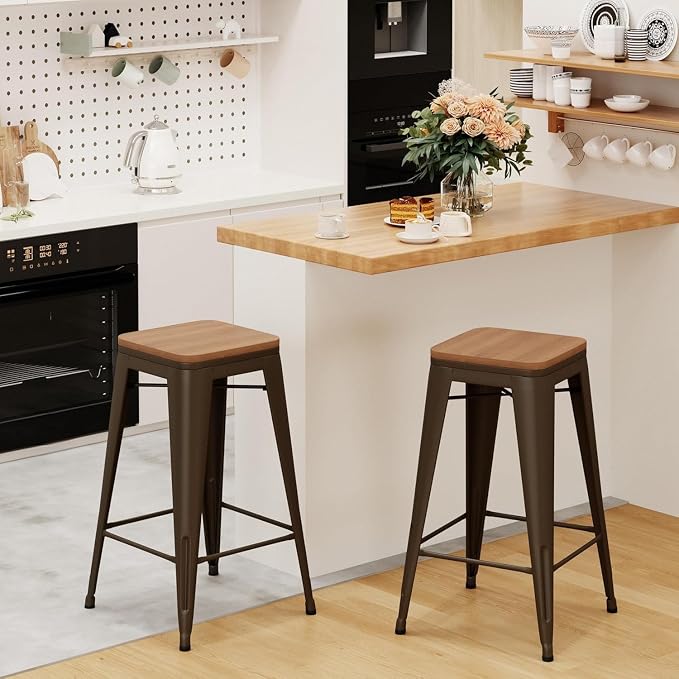 Andeworld Bar Stools Set of 2 Stackable Metal Bar Stools Industrial Bar Height by Andeworld