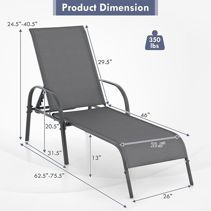 Giantex 2 Pack Patio Lounge Chair, Outdoor Chaise Lounge - Image 3