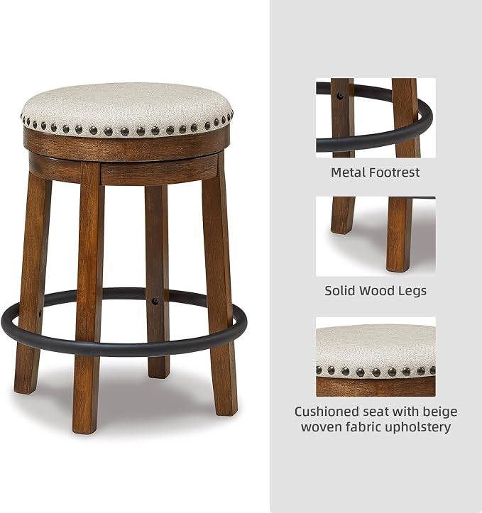 Signature Design by Ashley Valebeck Upholstered Swivel Stool, Cushioned Seat - Image 7