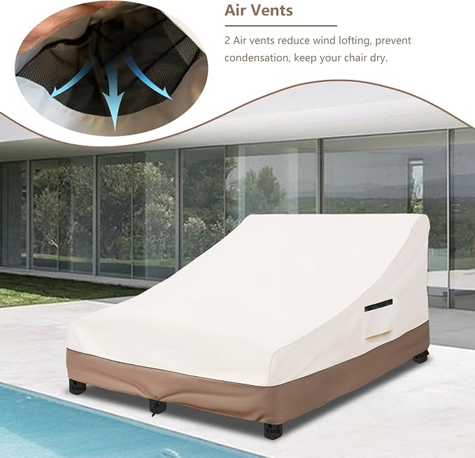 Okcool 100% Waterproof Patio Double Wide Chaise Lounge Chair Cover, 600D Tough - Image 5