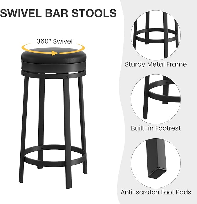 IDEALHOUSE 24'' Swivel Bar Stools Set of 2 - Image 5