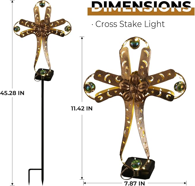 Kaixoxin Solar Power Cross Stake Warm White Color Florals Solar Lights Garden - Image 7