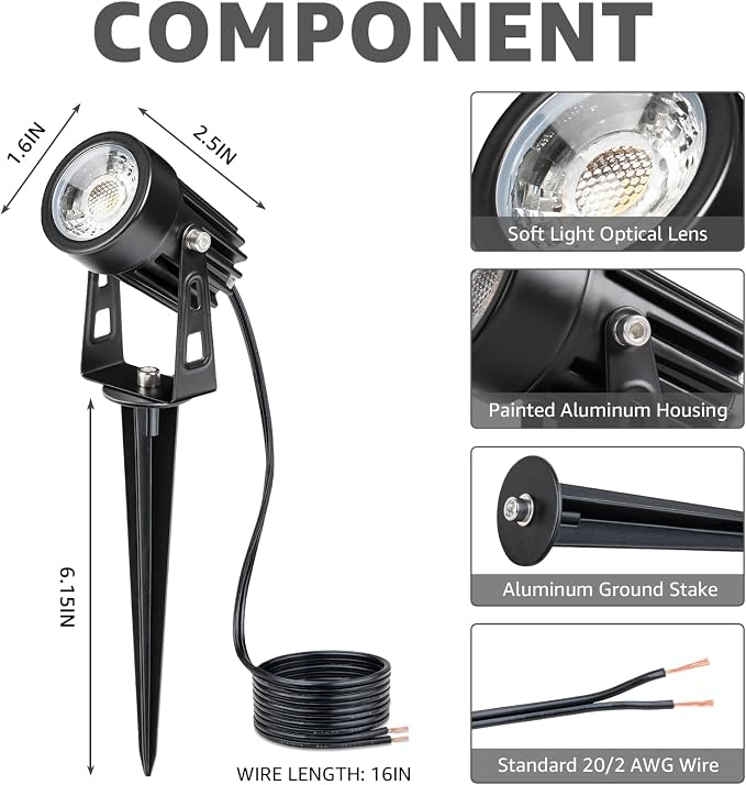 SUNVIE All-In-One LED Landscape Lighting Kit, 3000K Waterproof Outdoor Uplights - Image 8