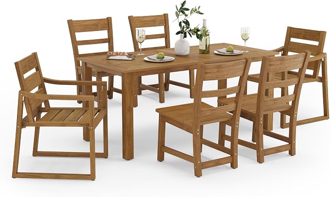 7-Piece Outdoor Dining Set, HDPS Patio Dining Table and Chairs, All Weather by COZYMAN