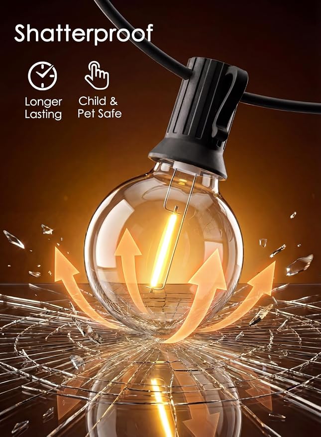 SUNSGNE G40 LED Globe Outdoor String Lights Waterproof Shatterproof, 25FT - Image 4