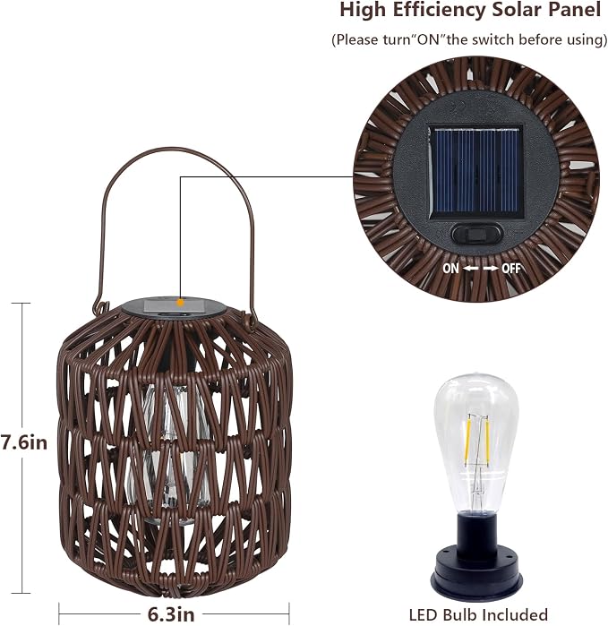 Rattan Outdoor Solar Lanterns, Solar Lights Outdoor Waterproof, 2 Pack Outside - Image 2