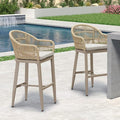 PURPLE LEAF Outdoor Bar Height Stools Set of 2 Patio Metal Modern Wicker Rattan by PURPLELEAF