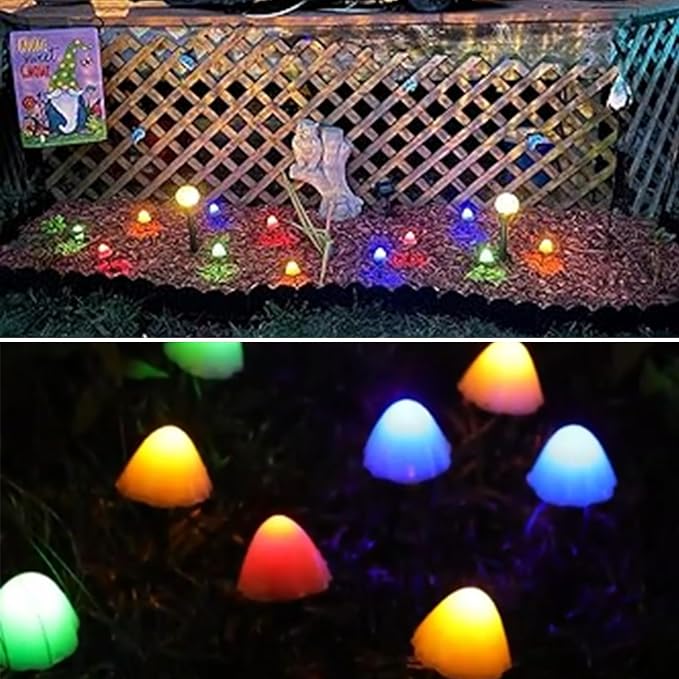 OZS 2PK 32LED 55FT Mushroom Solar Garden Lights Outdoor, Solar String Lights - Image 3