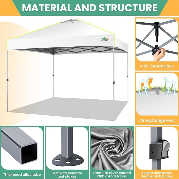 COBIZI 10x10 Pop Up Canopy Tent, Outdoor Party Tent - Image 3