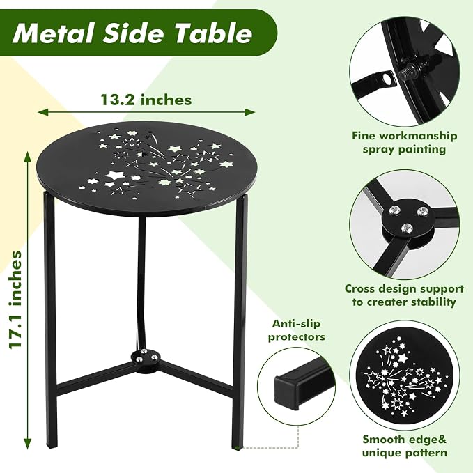 Party Zealot 1-Pack Small Round Metal Side Tables, 13-Inch Black Outdoor End - Image 3