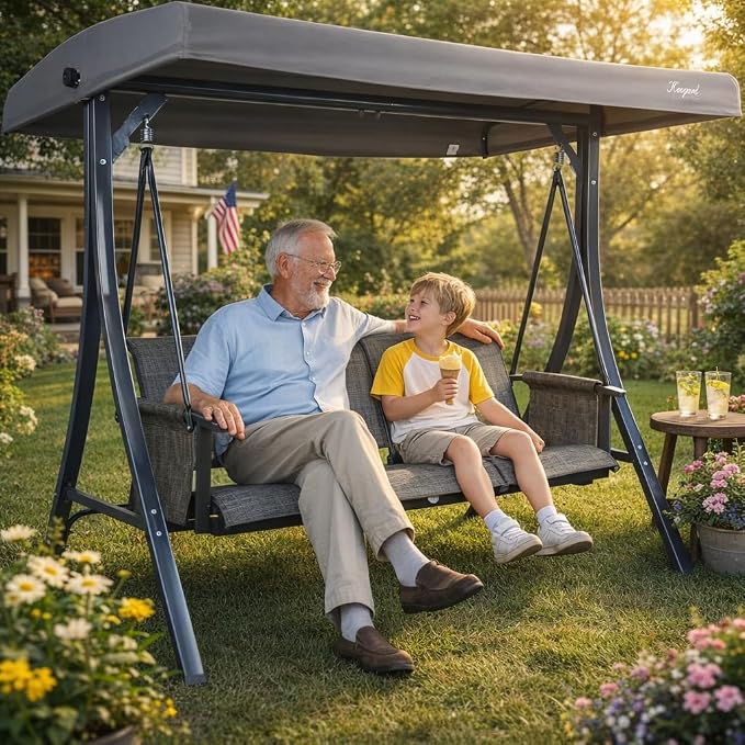 Kozyard Brenda 3-Seat Outdoor Porch Swing Glider, Patio Swing - Image 2