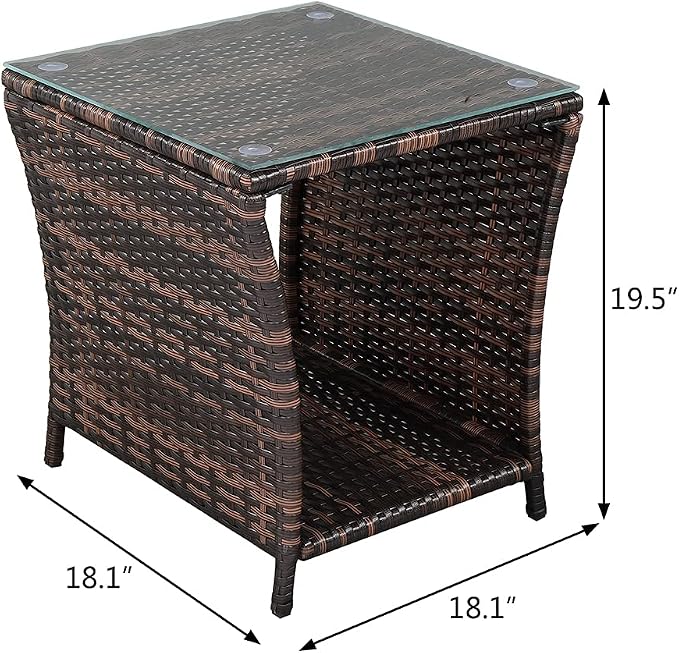 Wicker Rattan Side Table, Outdoor Square Rattan Coffee End Table - Image 3