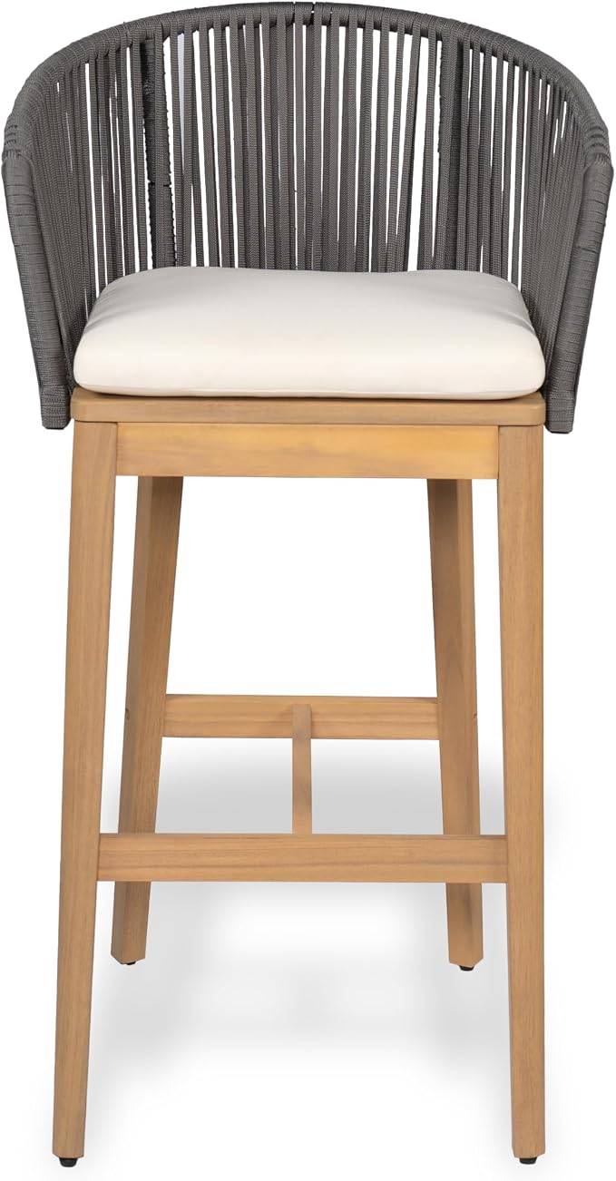 Christopher Knight Home Zax Set of 2 Patio Barstool, Acacia Wood & Rope Outdoor - Image 6