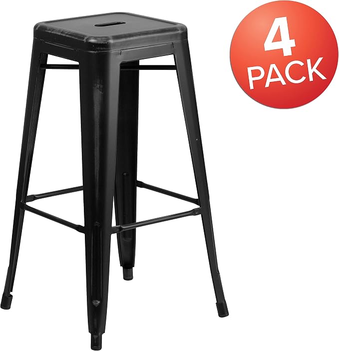 Flash Furniture Kai Commercial Grade 4 Pack 30" High Backless Distressed Black - Image 4