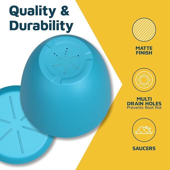 Blue Plant Pots with Drainage Holes & Saucers 15 Pack, Indoor & Outdoor - Image 7
