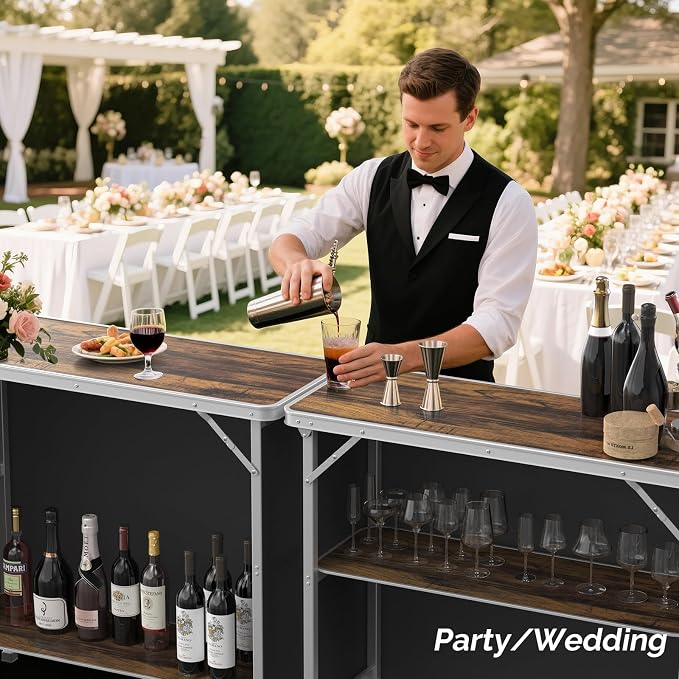 VINGLI Portable Bar Table, 2-Tier Shelves, Mobile Bar Table - Image 2