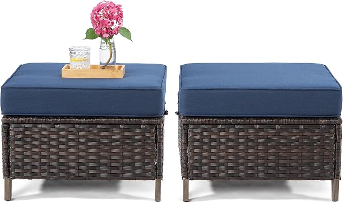 Joyside Patio Ottoman Set of 2, All Weather Outdoor Rattan Ottomans Patio - Image 5