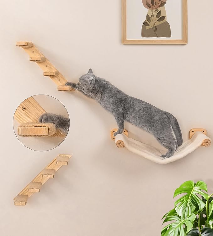 Cat Wall Hammock Set of 4 – 1 Floating Fabric Hammock, 2 Ladders - Image 3