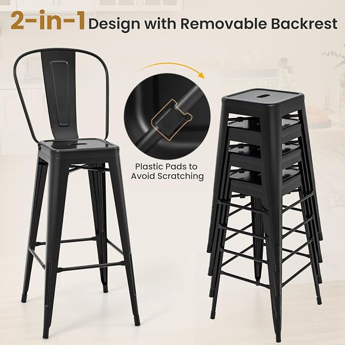 COSTWAY 30'' Metal Bar stools Set of 4, - Image 7