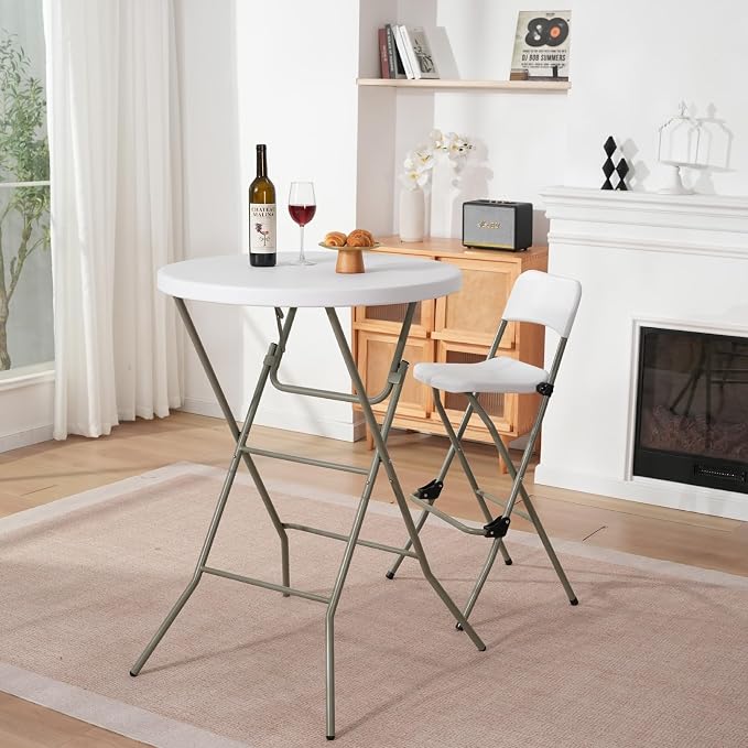32" Round Folding Table, Portable Bar Height Folding Table - Image 7