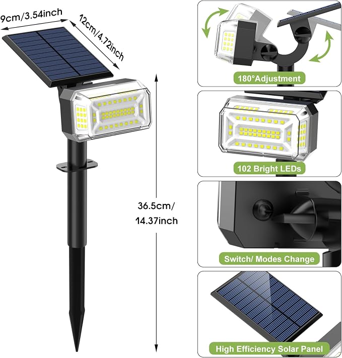 Solar Spot Lights Outdoor, 102 LED Solar Garden Yard Spotlight Waterproof - Image 6