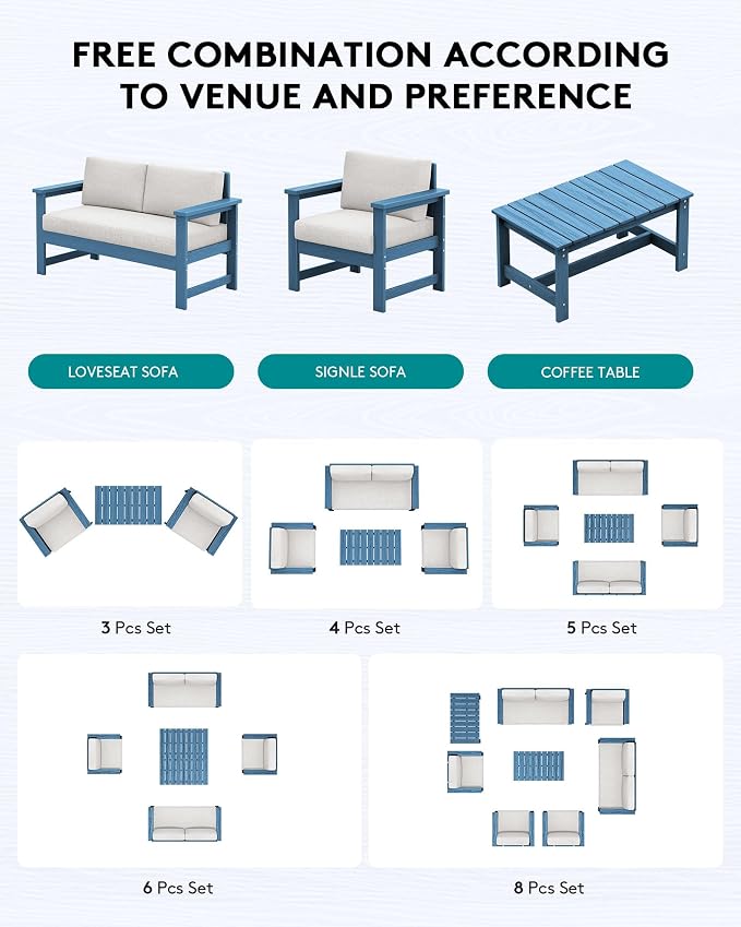 SERWALL 4 Pieces HDPE Outdoor Sofa Set - Image 6