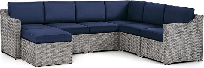 HAPPATIO 7 Piece Patio Conversation Set, Rattan Wicker Outdoor Sectional Sofa - Image 2