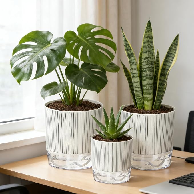 3 Pack Self Watering Pots for Indoor Plants, 4+5.5+6.3 Inch Self Watering Plant - Image 5