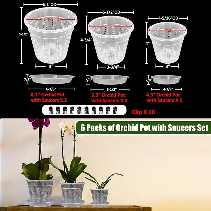 Orchid Pot with Saucers, 2 Each of 4.3", 6.1" Orchid Pots with Holes - Image 7