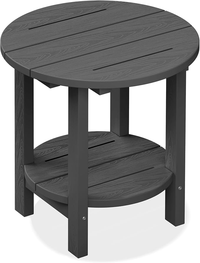 SERWALL Round Outdoor Side Table, HDPE Small Adirondack End Table, 2-Tier Patio by SERWALL