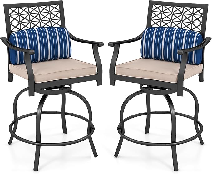 Giantex Outdoor Bar Stools Set of 2, Metal Patio Bar Chairs by Giantex
