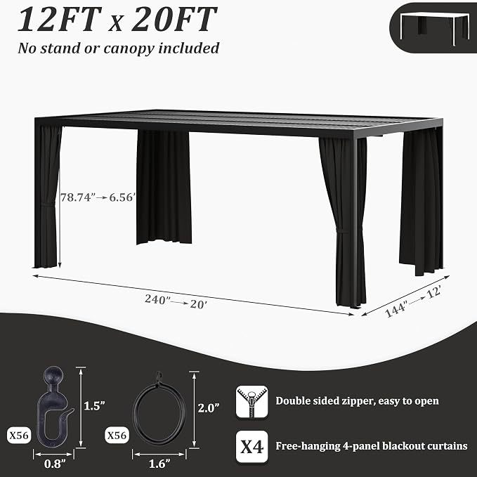 Gazebo Universal Replacement Privacy Curtain, 4-Panels Sidewall Curtains - Image 2