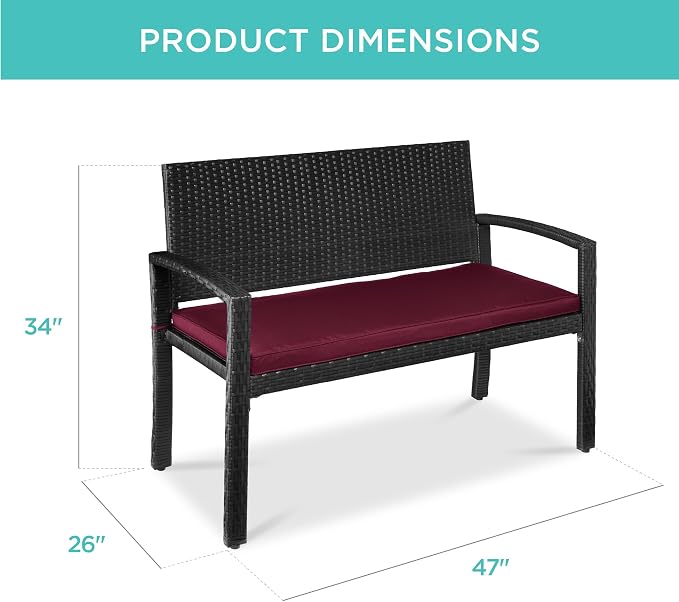 Best Choice Products Outdoor Bench 2-Person Wicker Garden Patio Benches Seating - Image 2