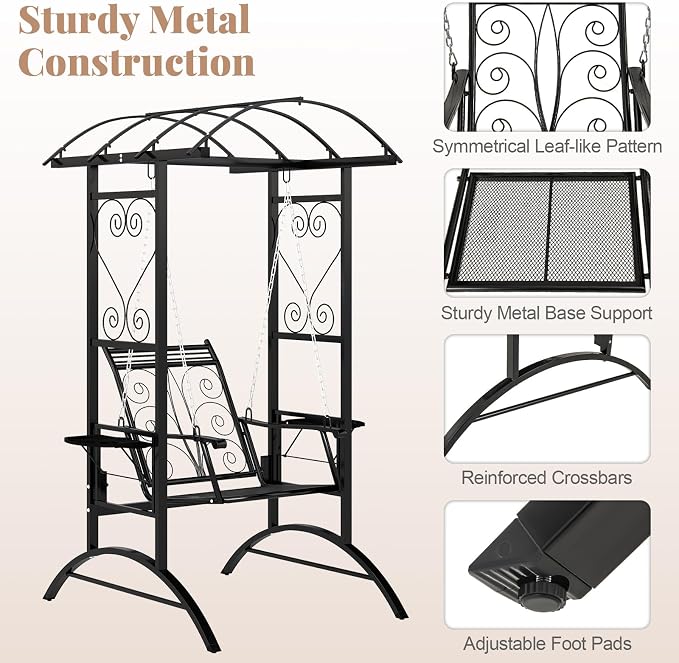 Tangkula Porch Swing with Stand, Outdoor Patio Swing with Heavy-Duty Metal Frame - Image 8