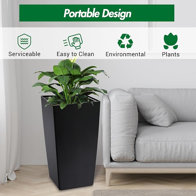 30 Inch Tall Self Watering Planters Set of 2, Outdoor Plant Pots - Image 5