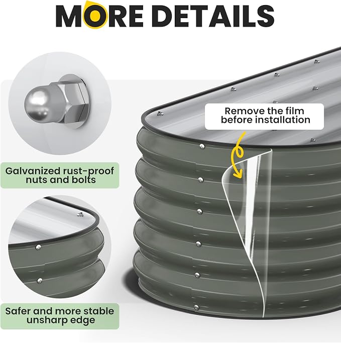Galvanized Raised Garden Bed 8x2x1.5 FT, Oval Metal Raised Garden Bed Outdoor - Image 3