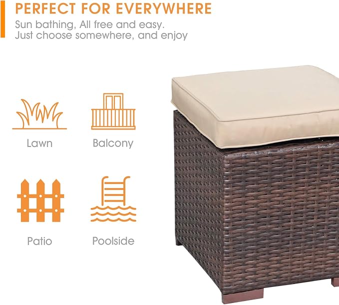 Patiorama 2 Pieces Assembled Outdoor Patio Ottoman, Indoor Outdoor All-Weather - Image 7