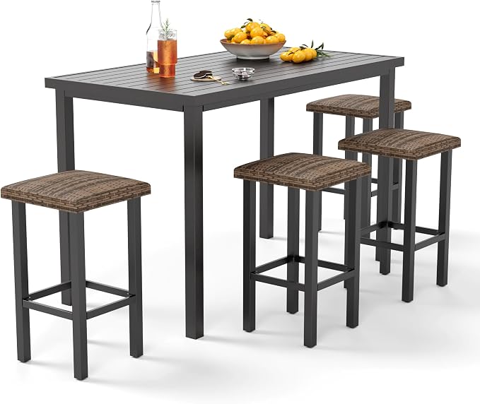 PHI VILLA 5 Piece Patio Bar Set, Bar Height Outdoor Dining Set by PHIVILLAThepioneerofcomfortablehouseholdsupplies