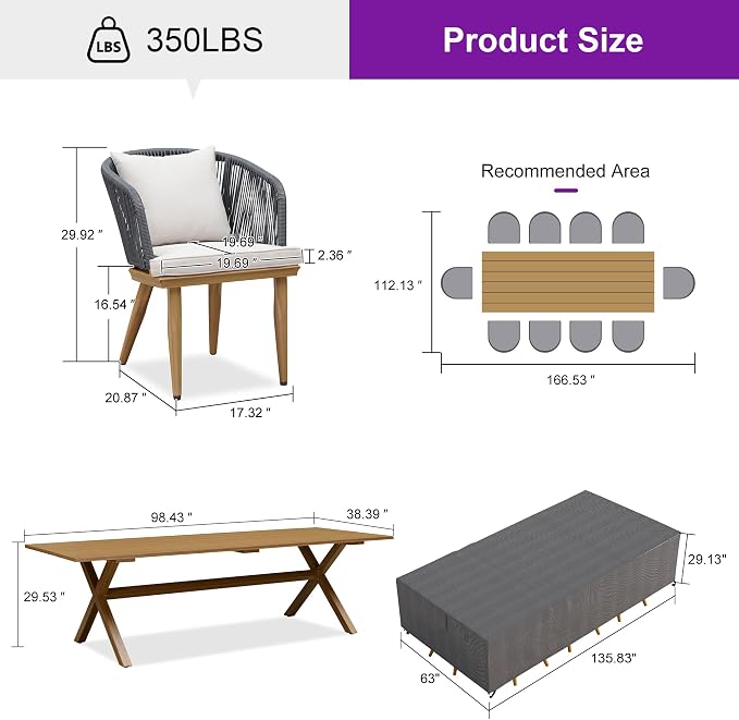 PURPLE LEAF 11 Pieces Patio Dining Set - Image 9