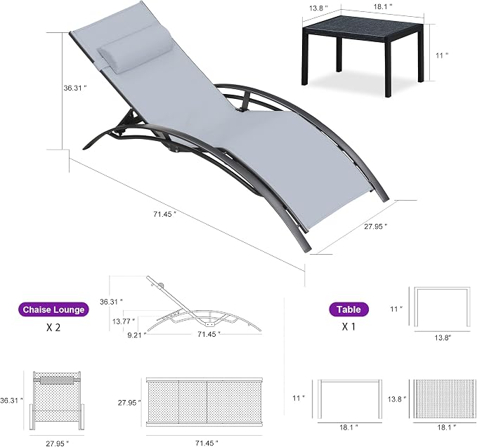 PURPLE LEAF Patio Oversized Chaise Lounge Chair Set - Image 6