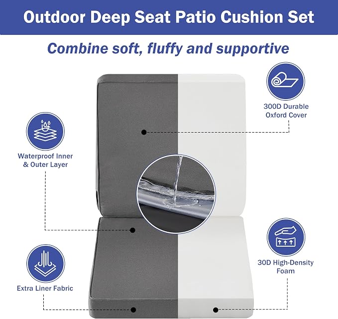 Outdoor Cushions, Outdoor Chair Cushions 24x24x4 Inch, Cushions - Image 3