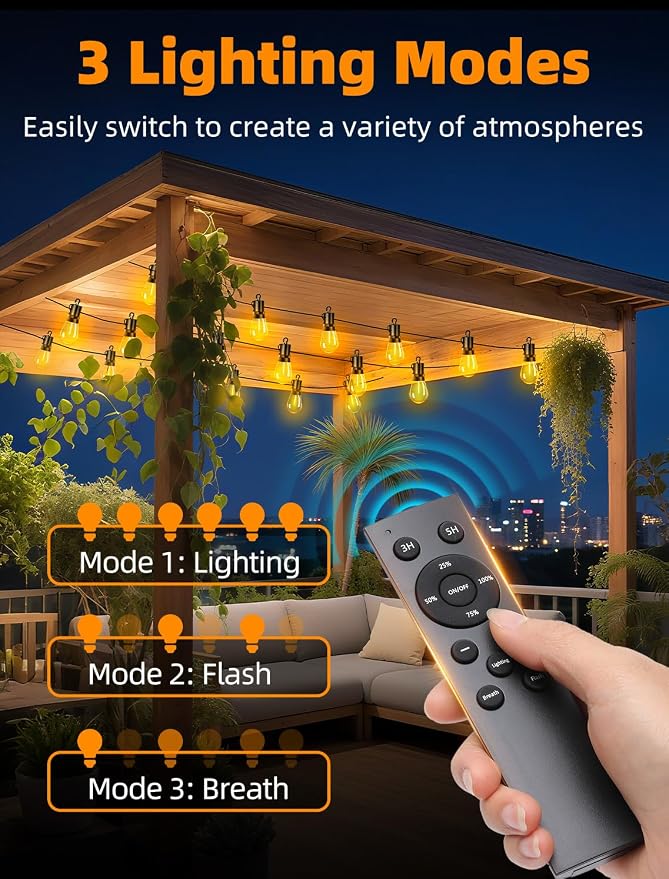 Outdoor Patio String Lights: S14 Shatterproof Bulb Outside Waterproof Light - - Image 2