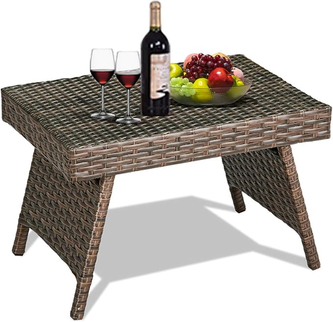 Tangkula Outdoor Folding Wicker Table, Heavy Duty Rattan Foldable Standing by TANGKULA