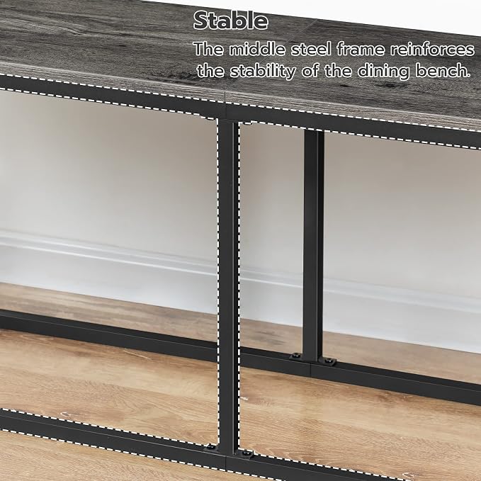 HOOBRO Dining Bench, 47.2 Inch Industrial Style Kitchen Table Bench, Steel Frame - Image 5