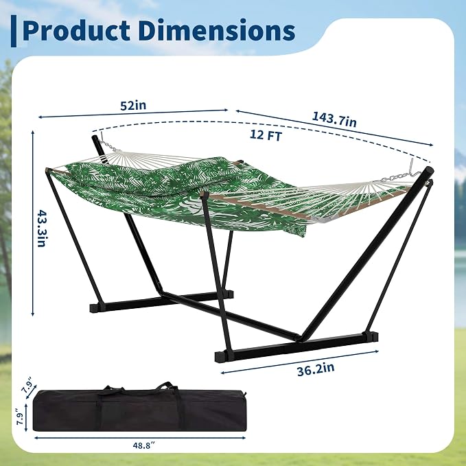 2 Person Double Hammock with Adjustable Steel Stand & Pillow, Heavy Duty - Image 2