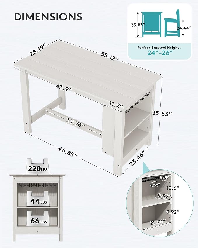 SERWALL Outdoor Bar Table, All Weather HDPE 36" Counter Height Dining Table - Image 2