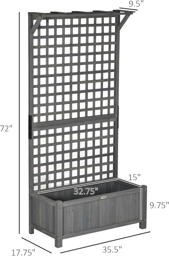 Outsunny Wood Planter with Trellis, Raised Garden Bed - Image 7